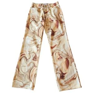 ZARA Brown & Cream Swirl Patterned Mid Rise Straight Pants